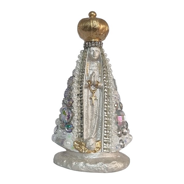 Imagem Nossa Senhora Aparecida 10cm Gesso Cristal Prata