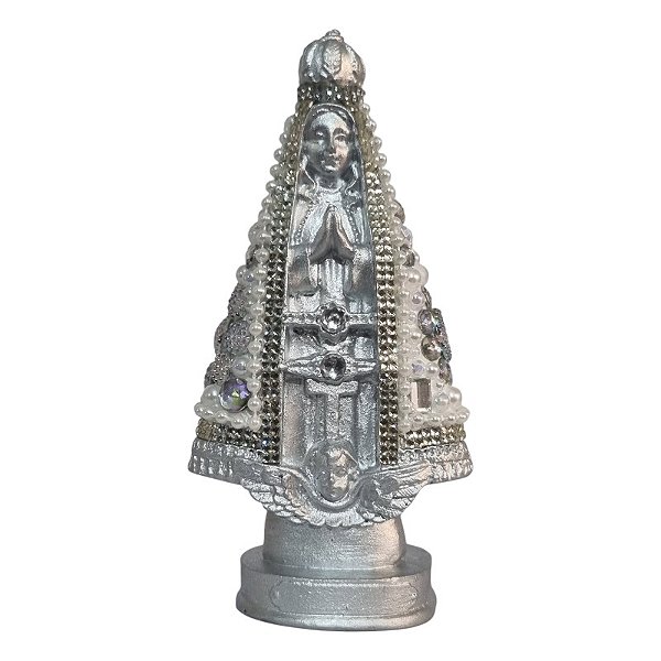 Imagem Nossa Senhora Aparecida 13cm Gesso Cristal Prata