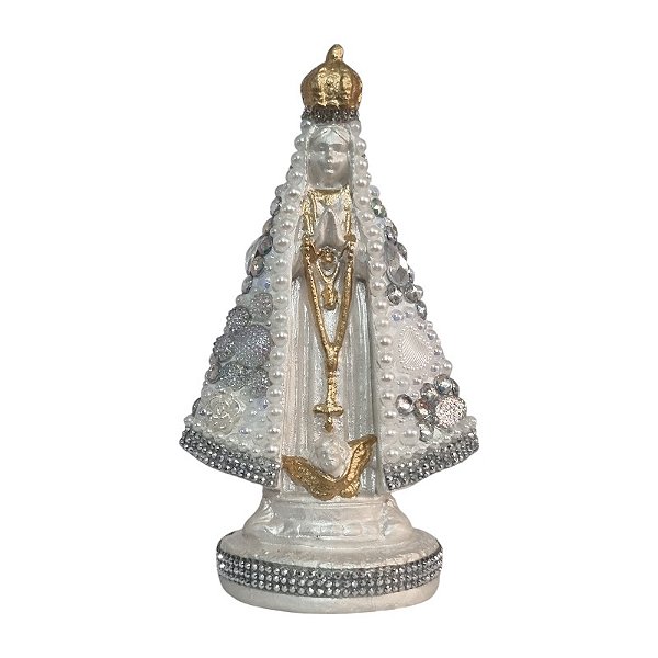 Imagem Nossa Senhora Aparecida 15cm Gesso Cristal Prata