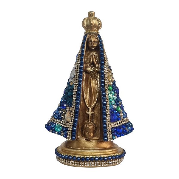 Imagem Nossa Senhora Aparecida 21cm Gesso Cristal Azul Escuro