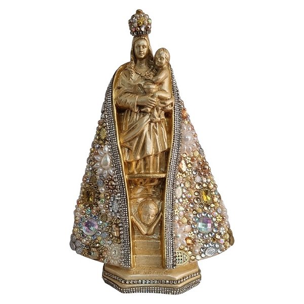 Imagem Nossa Senhora de Nazaré 28cm Gesso Madrepérola Cristal Bege