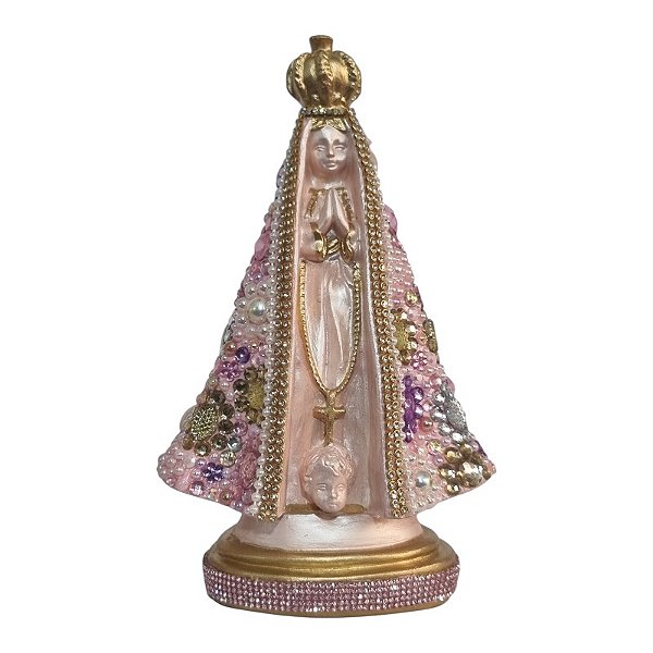 Imagem Nossa Senhora Aparecida 21cm Gesso Cristal Rosa