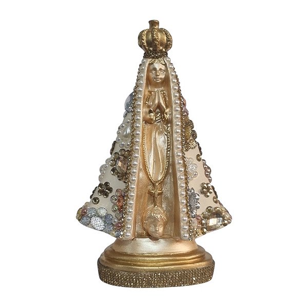 Imagem Nossa Senhora Aparecida 21cm Gesso Cristal Flor Bege