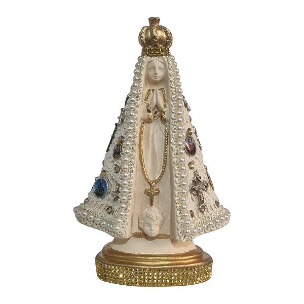 Imagem Nossa Senhora Aparecida 21cm Gesso Renda Medalha