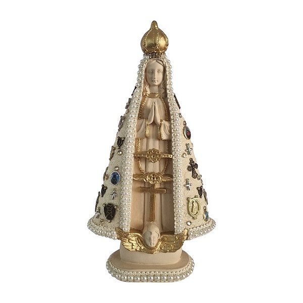 Imagem Nossa Senhora Aparecida 30cm Gesso Renda Medalha