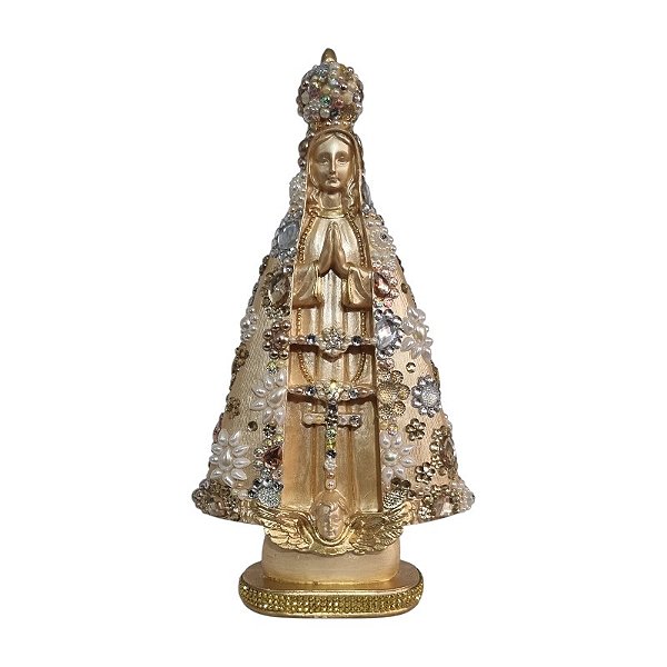 Imagem Nossa Senhora Aparecida 31cm Gesso Cristal Flor Bege