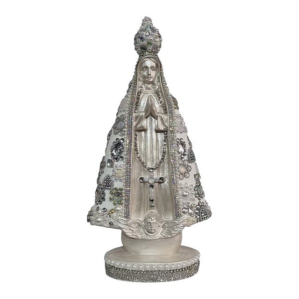 Imagem Nossa Senhora Aparecida 31cm Gesso Cristal Flor Prata