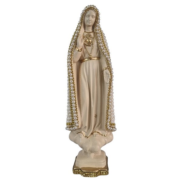 Imagem Nossa Senhora de Fátima 30cm Gesso Pérolas Bege