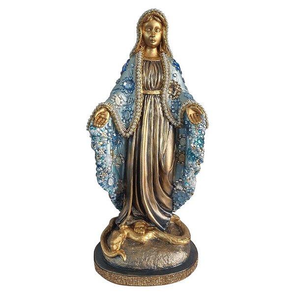Imagem Nossa Senhora das Graças 40cm Gesso Cristal Azul Claro