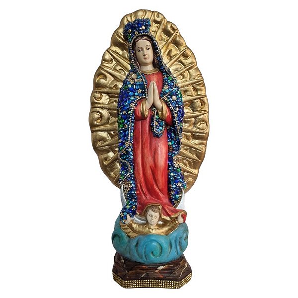 Imagem Nossa Senhora de Guadalupe 47cm Gesso Cristal Azul Escuro