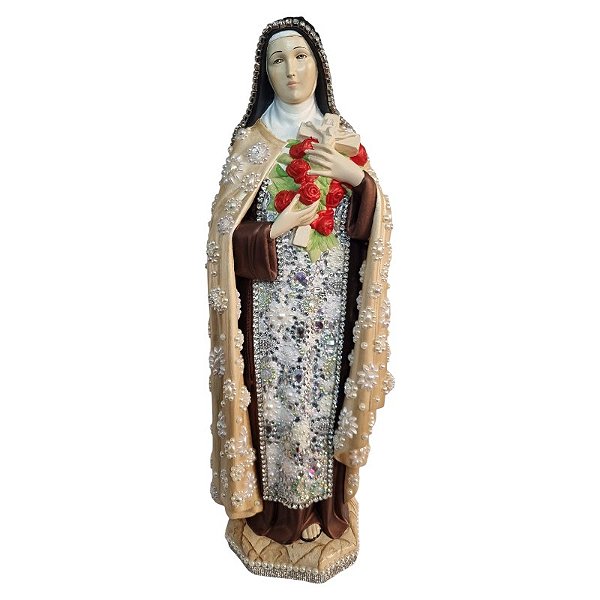 Imagem Santa Terezinha 60cm Gesso Flor com Pérolas