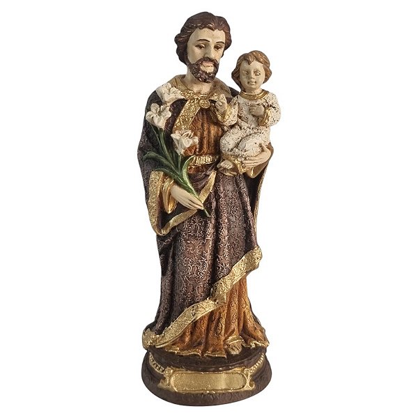 Imagem São José com Menino Jesus 20cm Gesso Barroco