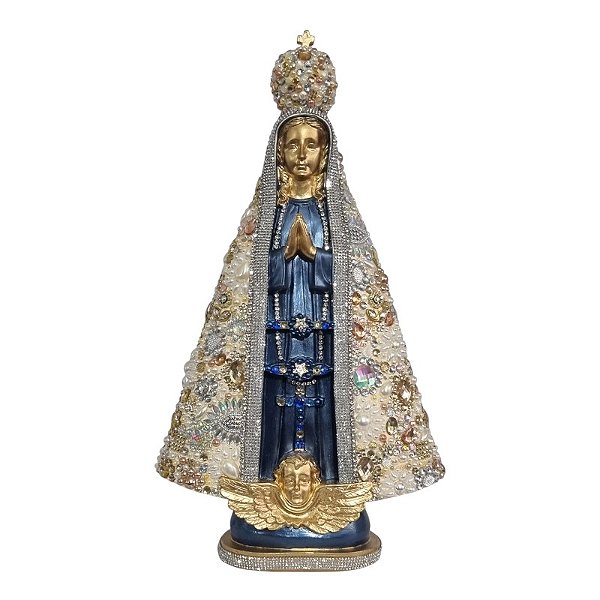 Imagem Nossa Senhora Aparecida 41cm Gesso Cristal Bege Vestido Azul
