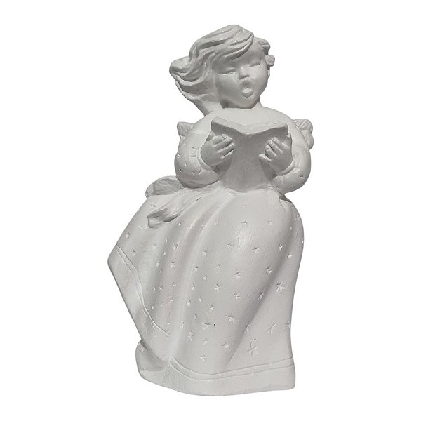 Imagem Anjo com Livro 16cm Gesso Marfim Branco