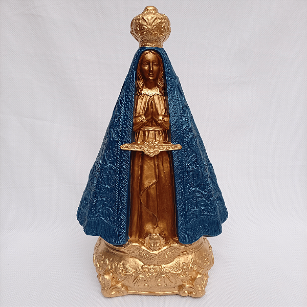 Imagem Nossa Senhora Aparecida Manto em Relevo 38cm Gesso Barroco Azul Escuro