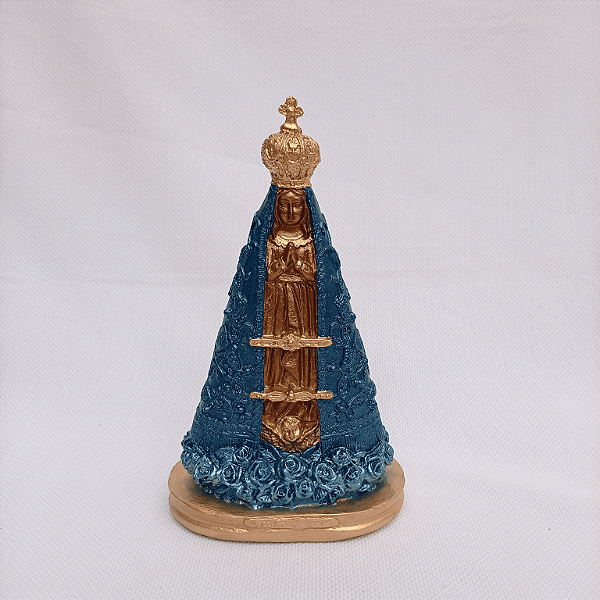 Imagem Nossa Senhora Aparecida Rosas 21cm Gesso Barroco Azul Escuro