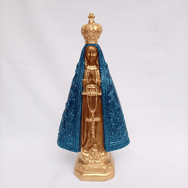 Imagem Nossa Senhora Aparecida Manto em Relevo 33cm Gesso Barroco Azul Escuro