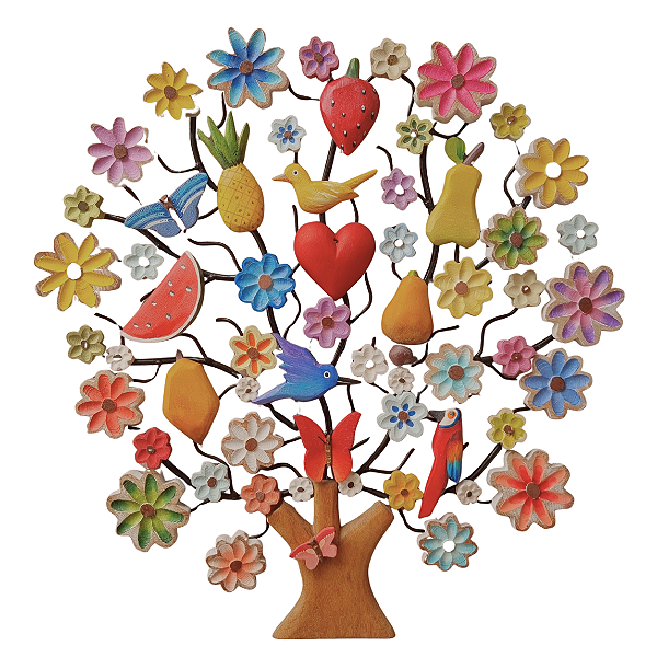 Árvore de Ferro com Flores de Madeira 50cm