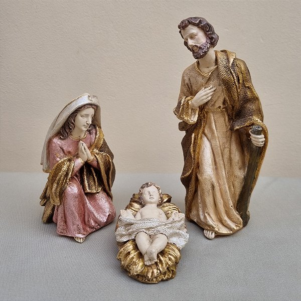 Sagrada Família Texturizada 20cm 3 Peças Barroco Madrepérola