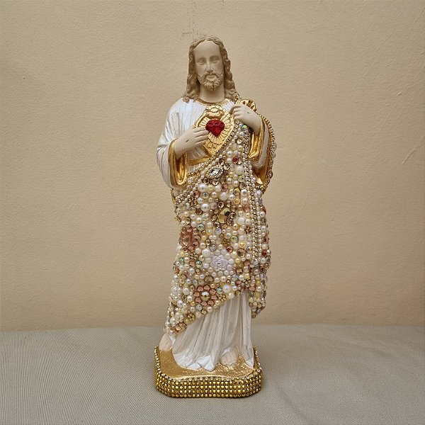 Imagem Sagrado Coração de Jesus 30cm Cristal Bege