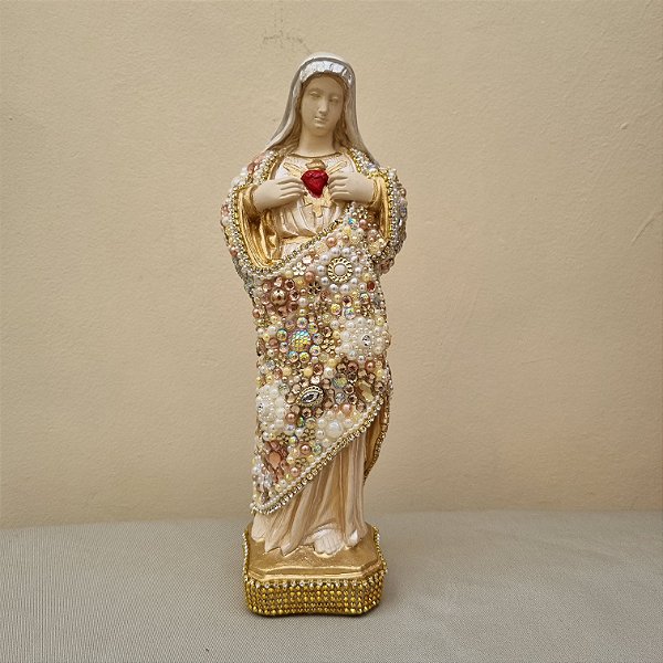 Imagem Sagrado Coração de Maria 30cm Cristal Bege