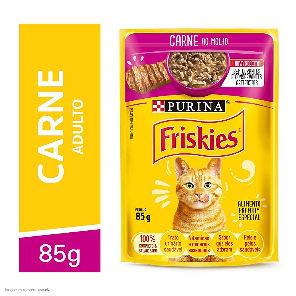 Ração Úmida Gatos Adultos FRISKIES Carne 85g KIT 15 UNIDADES