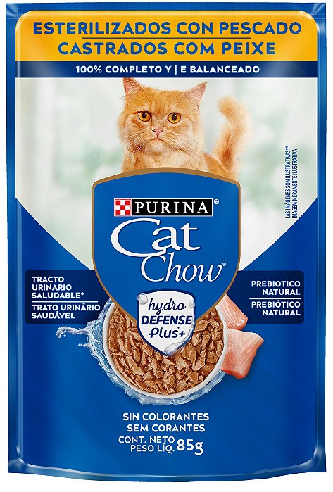 Kit 4 Unidades Ração Úmida CAT CHOW Gatos Castrados Peixe ao molho 85g