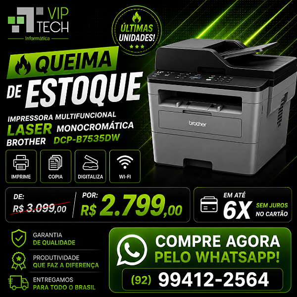 Impressora Multifuncional Laser Monocromática Brother DCP-B7535dw Wireless E Duplex