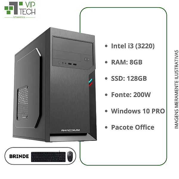 Computador Core I3 3220 3.1Ghz Mem 8Gb Ddr3 Ssd 128Gb Fonte 200W Windows 10 Pro