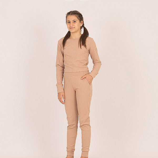 Calça Legging infantil Jogger Canelada com Bolso Juvenil
