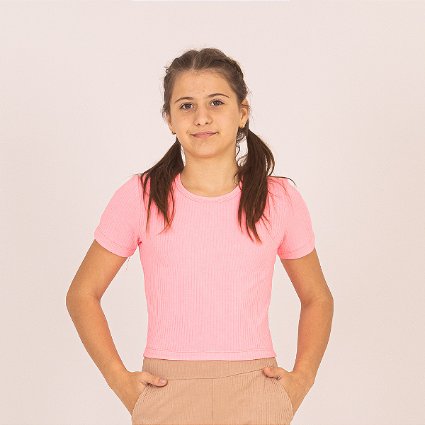 Cropped infantil blusa Manga Curta Menina Juvenil Ribana Canelada 10 ao 16
