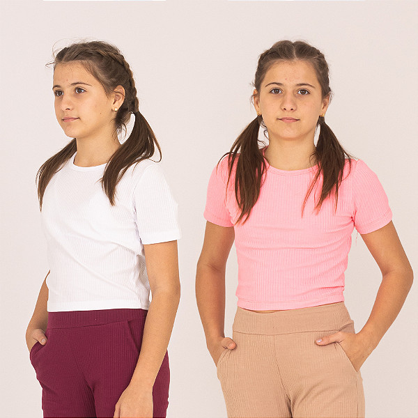 Kit 2 Cropped Manga Curta Menina Juvenil/Infantil 12-k2