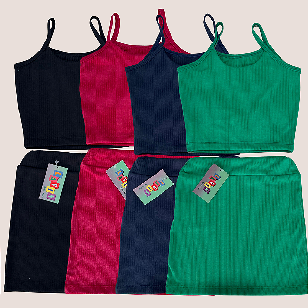 Conjunto Infantil Menina Cropped e Saia Canelada 37-A
