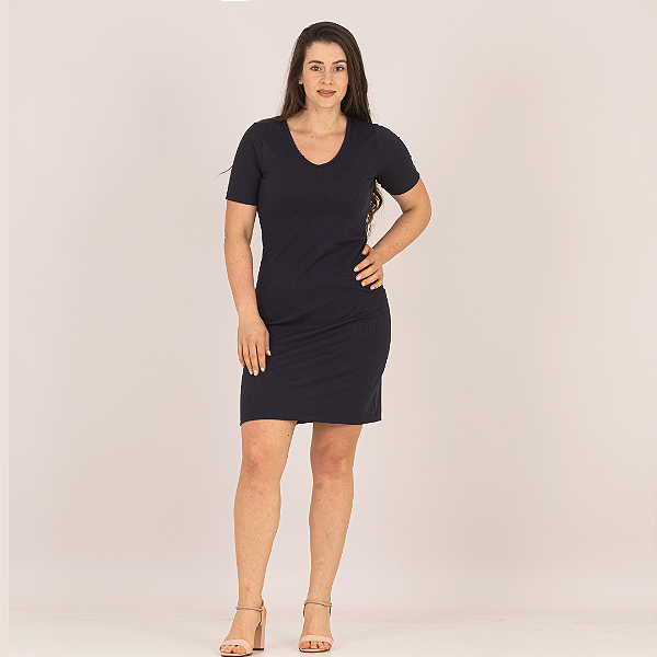 Vestido Feminino Tubinho Canelado Manga Curta P-M-G-GG 32-A