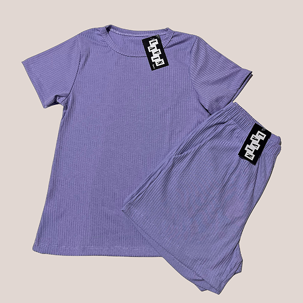 Conjunto Feminino Canelado Shorts e Blusa Básica Tamanhos P ao G3 48-A