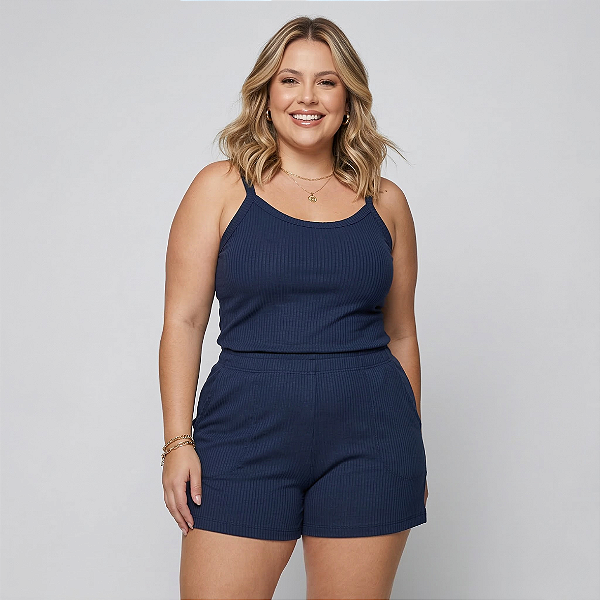 Conjunto Feminino Canelado Shorts e Blusa de alça Tamanhos P ao G3 47-A