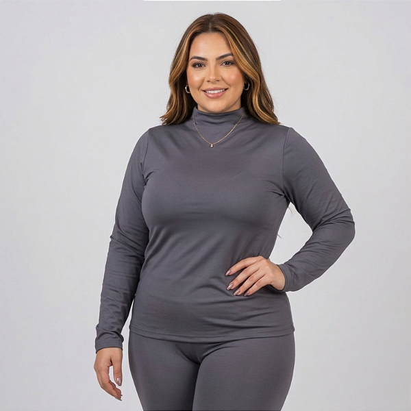 Blusa Feminina Plus Size Térmica Gola Alta Peluciada Flanelada Quentinha GG-G1-G2-G3 Lavin Basic 06-C2
