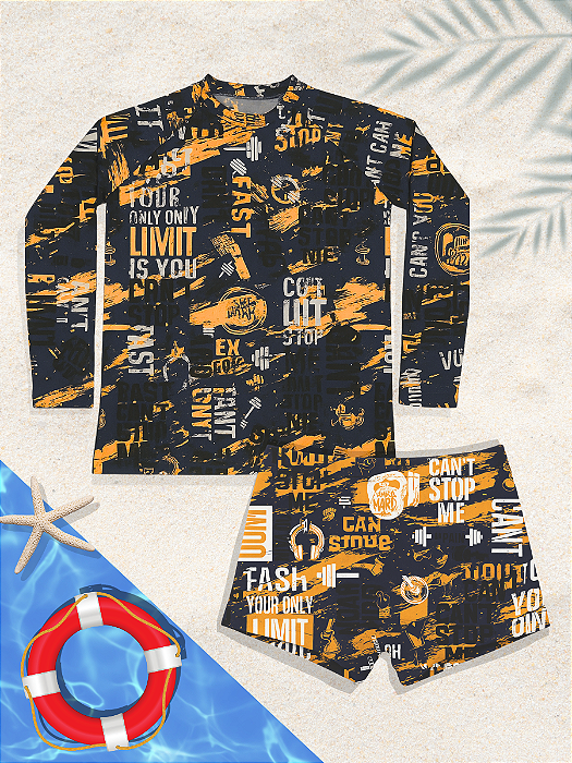 Conjunto Menino Proteção UV50+ Blusa Estampada + Sunga Estampada Adolescente 44-TE