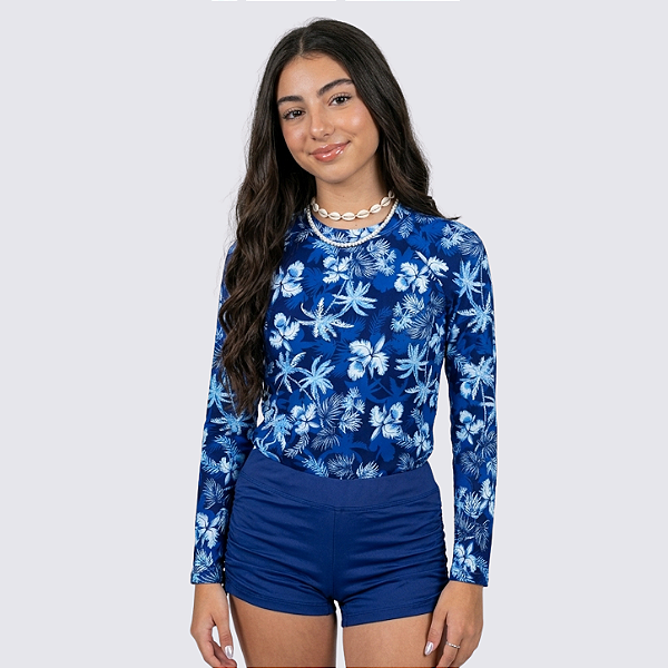Conjunto Menina Blusa Estampada Raglan e Shorts Liso Adolescente Tropical 49-BE