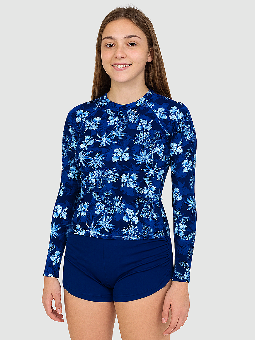 Conjunto Menina Blusa Estampada Raglan e Shorts Liso Adolescente Tropical 49-BE