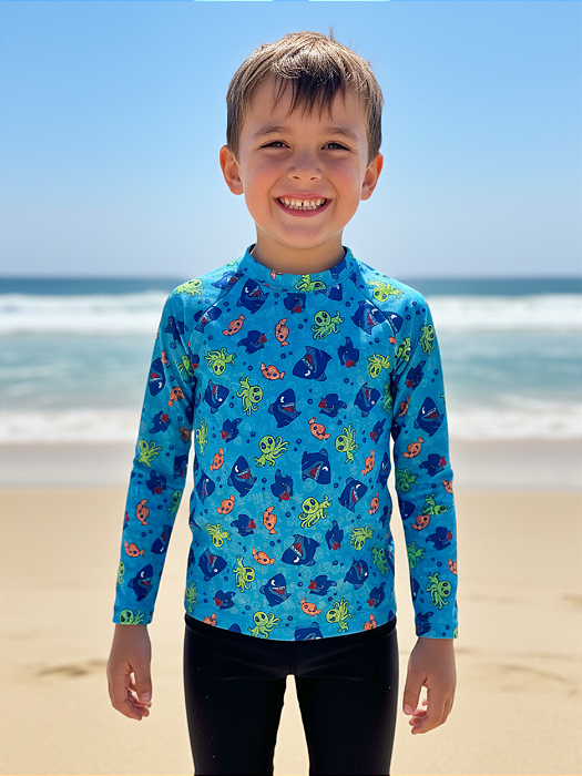 Blusa Térmica Infantil Menino Estampada Proteção UV50+ Praia e Piscina Segunda pele Lavin Basic 15-TE