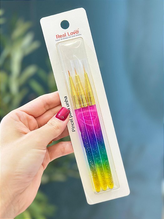 KIT C/ 3 PINCÉIS PONTA FINA ARCO ÍRIS REAL LOVE