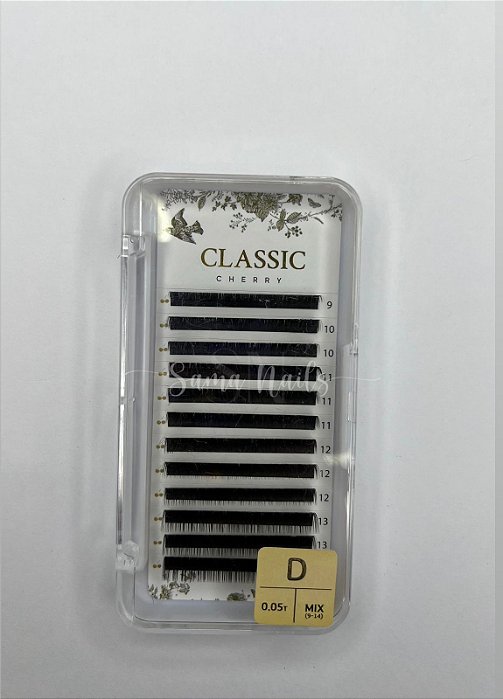 CÍLIOS POSTIÇO CLASSIC PRETO MIX 9-14 CURVATURA E ESPESSURA D 0.05 CHERRY LASH