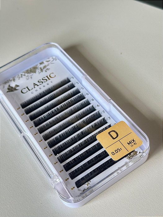 CÍLIOS POSTIÇOS CLASSIC PRETO MIX 5-8 CURVATURA E ESPESSURA D 0.05 CHERRY LASH