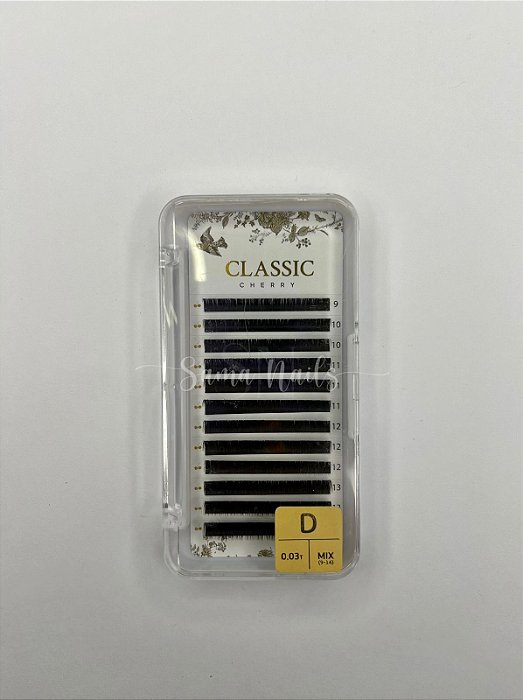 CÍLIOS POSTIÇOS CLASSIC PRETO MIX 9-14 CURVATURA E ESPESSURA D 0.03 CHERRY LASH