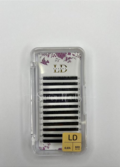 CÍLIOS POSTIÇOS PRETO MIX 6-12 CURVATURA E ESPESSURA LD 0.03 CHERRY LASH