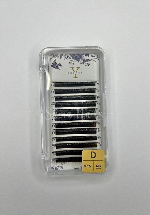 CÍLIOS POSTIÇOS PRETO MIX 9-14 CURVATURA E ESPESSURA D 0.07 CHERRY LASH