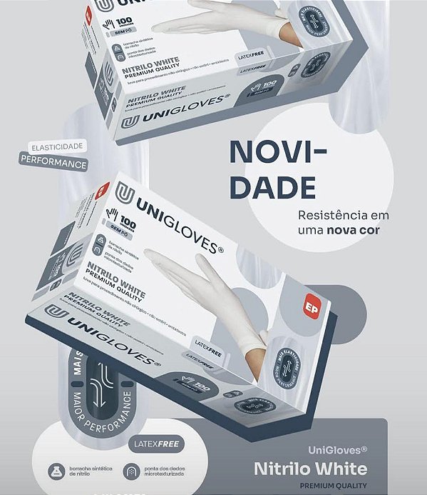 LUVA NITRILO UNIGLOVES WHITE PEQUENO