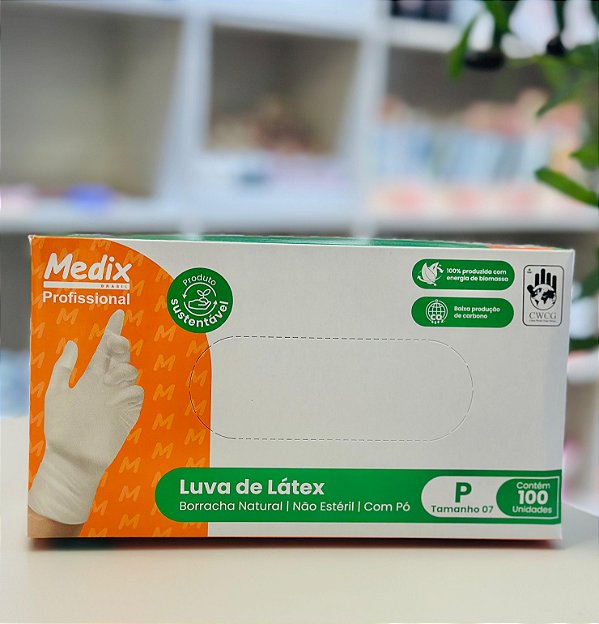 LUVA DE LATÉX COM PÓ MEDIX BRANCO P