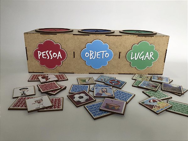 Caixa de Histórias SEIN - Caixa para Contar Histórias em Madeira e Fichas em PVC - MDF - 30 peças